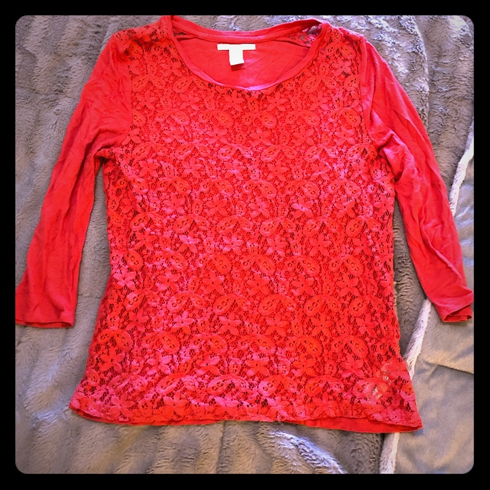 Forever 21 3/4 Sleeve Pink Lace Top, Size Medium
